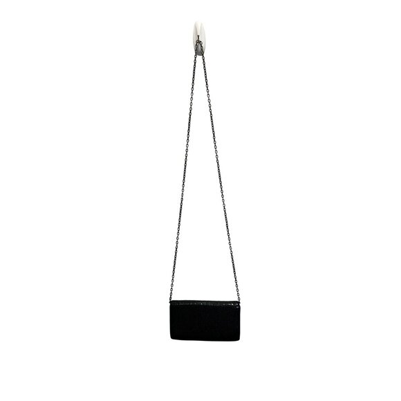 Whiting & Davis Black Rhinestone Evening Chain Clutch Metal Mesh Satin Interior - Picture 1 of 7